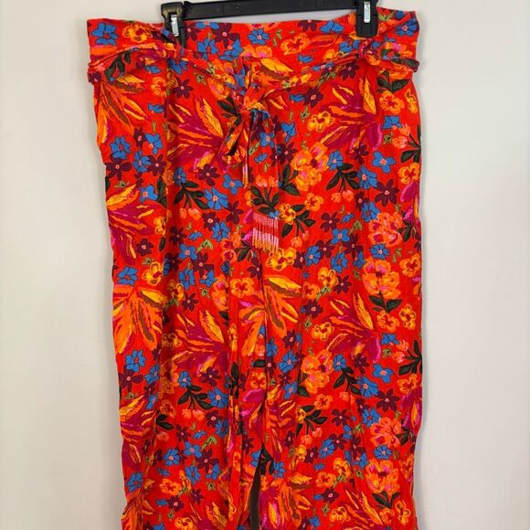Maison d’ Amelie Orange with Blue Floral Wide Leg Ankle Pants Size XL - Picture 3 of 8